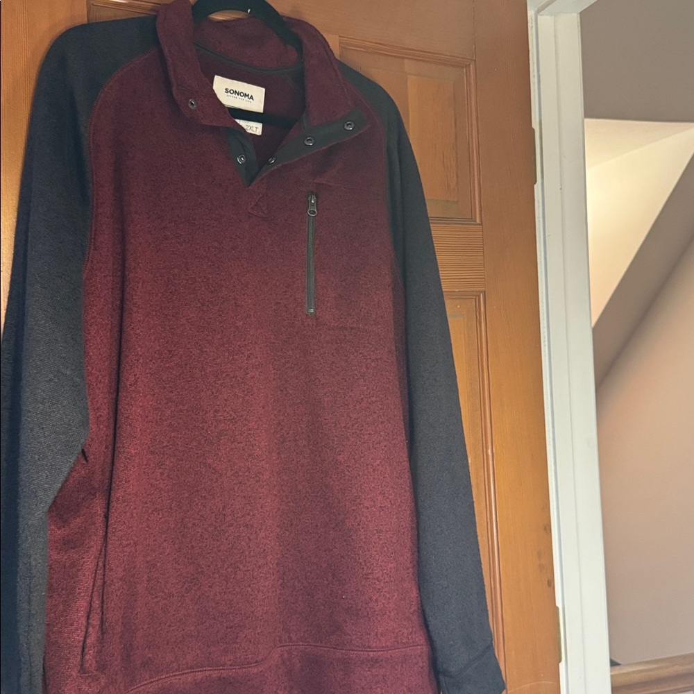 Sonoma Maroon and Charcoal Quarter-Zip Pullover,2XL